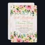 QUALQUER IDADE - Convite de Aniversário Floral Rus<br><div class="desc">Celebre um marco etário com este convite de aniversário floral. É romântico e perfeito para a mulher que ama flores. Gráficos por OctopusArtis.etsy.com. Este convite apresenta florais românticos e madeira perfeita para primavera ou convite de festas de Verão.</div>