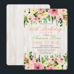 QUALQUER IDADE - Convite de Aniversário Floral Rus<br><div class="desc">Celebre um marco etário com este convite de aniversário floral. É romântico e perfeito para a mulher que ama flores. Gráficos por OctopusArtis.etsy.com. Este convite apresenta florais românticos e madeira perfeita para primavera ou convite de festas de Verão.</div>