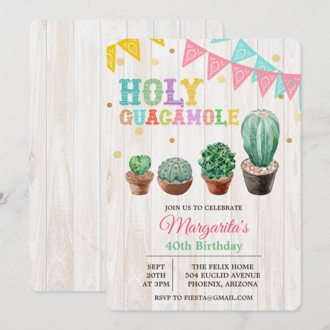 QUALQUER IDADE - Convite de Aniversário Holy Guaca (Frente/Verso)