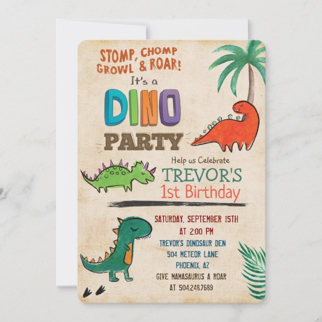 QUALQUER IDADE - Convite de Aniversário para Dinos (Frente)
