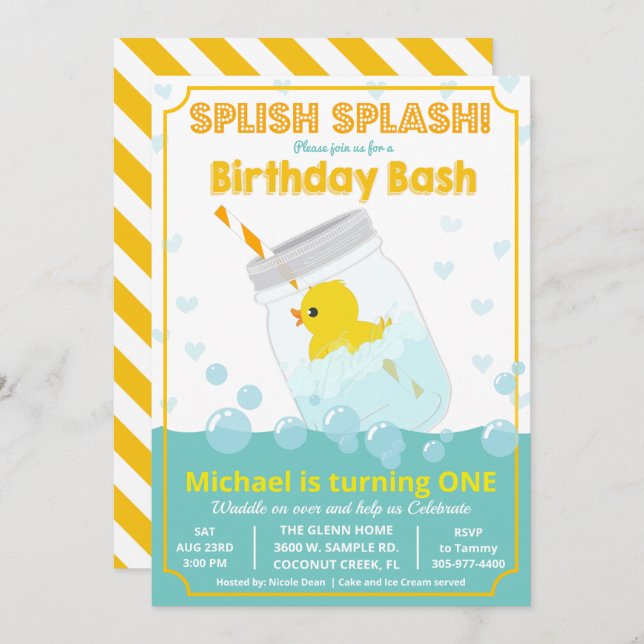QUALQUER IDADE - Convite de Aniversário para Pato  (Frente/Verso)