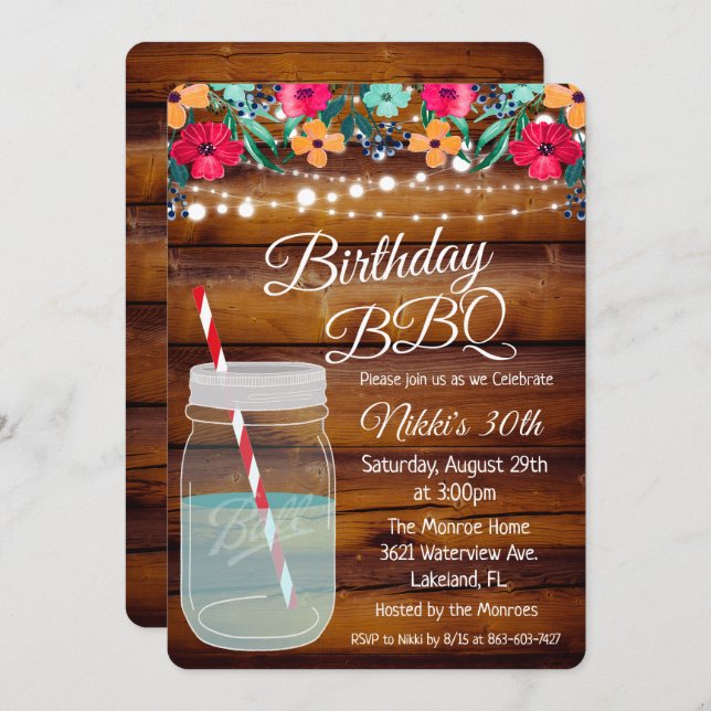 QUALQUER IDADE - Convite de Jar de Mason de CHURRA (Frente/Verso)