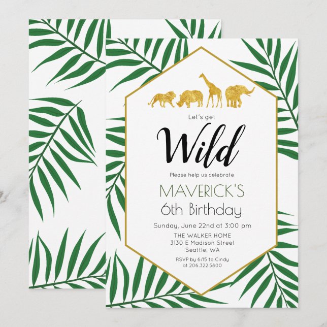 QUALQUER IDADE - Convite de Safari da Selva de Ani (Frente/Verso)