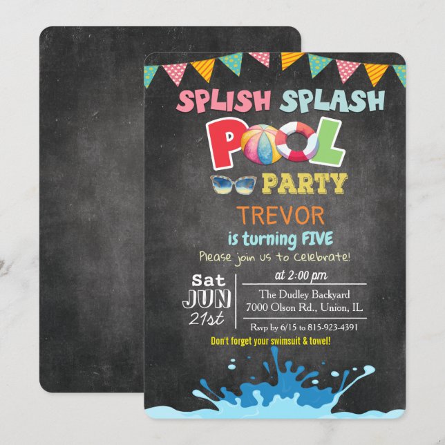 QUALQUER IDADE - Convite para Festa na Piscina Spl (Frente/Verso)
