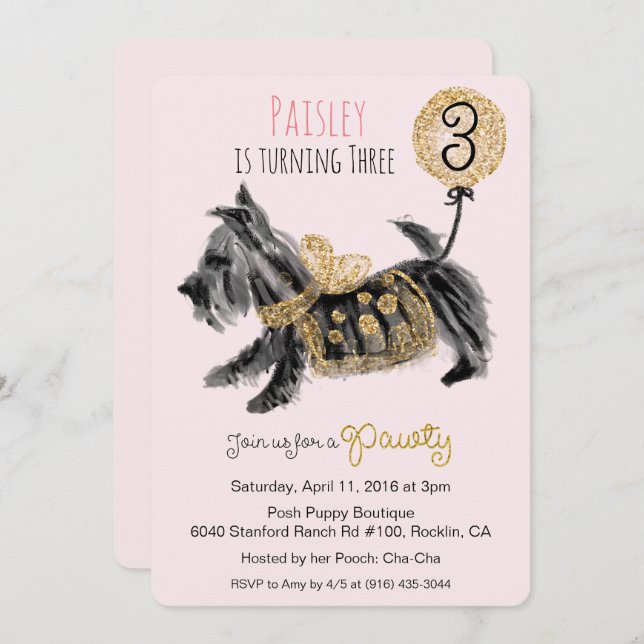 QUALQUER IDADE - Couture Puppy Dog Convite de Aniv (Frente/Verso)