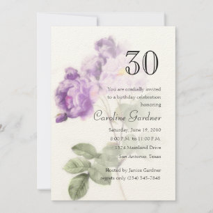 Qualquer Número Aniversário Convite À Flor Roxo