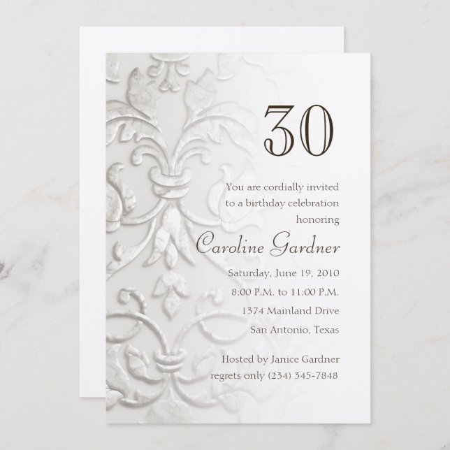 Qualquer Número de Aniversário Convite "Embossed"  (Frente/Verso)