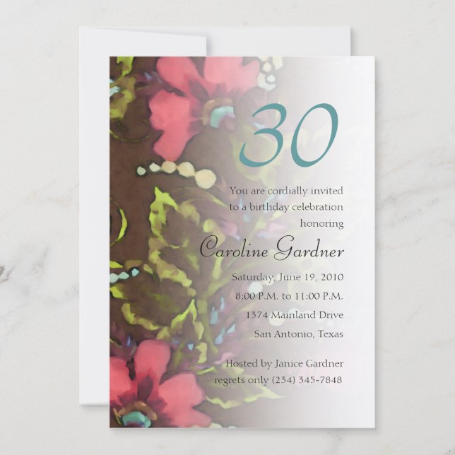 Qualquer Número de Aniversário Convite Floral (Frente)