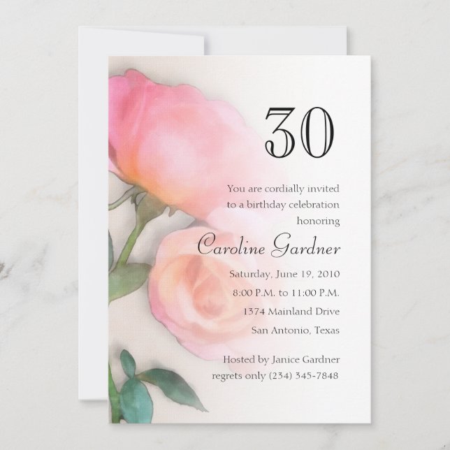 Qualquer Número de Rosas Rosa de Convite para Aniv (Frente)