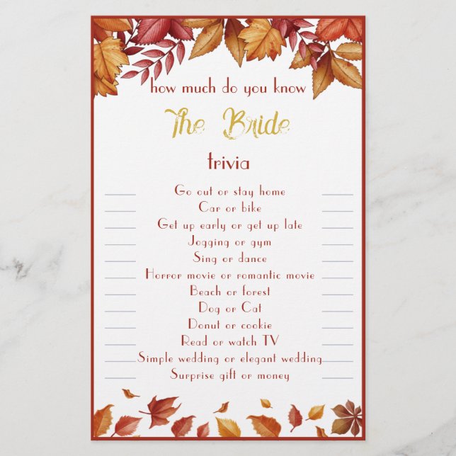Quanto você sabe sobre o folheto da noiva Trivia C (Frente)