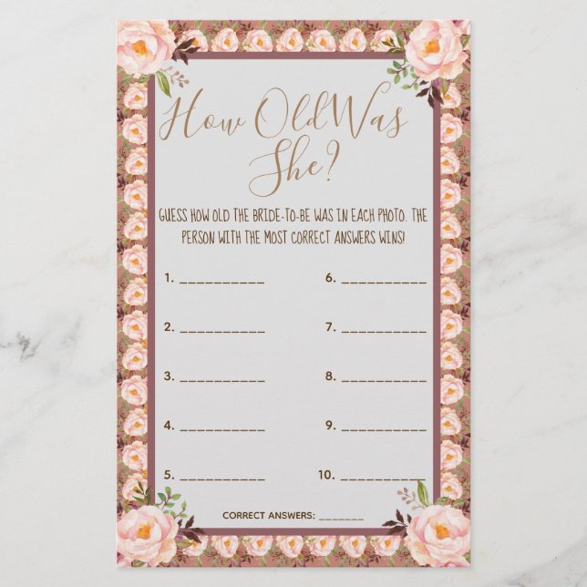 Quantos anos ela tinha? Cartão de Jogo de Frame Fl (Frente)