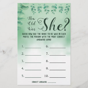 Quantos anos ela tinha? Cartão de Jogo Eucalyptus