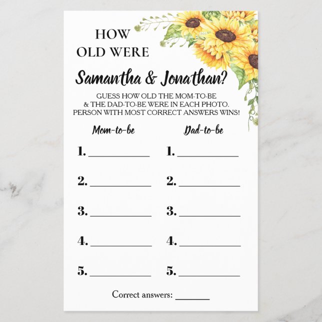 Quantos anos eles tinham? Cartão de jogo bilíngue  (Frente)