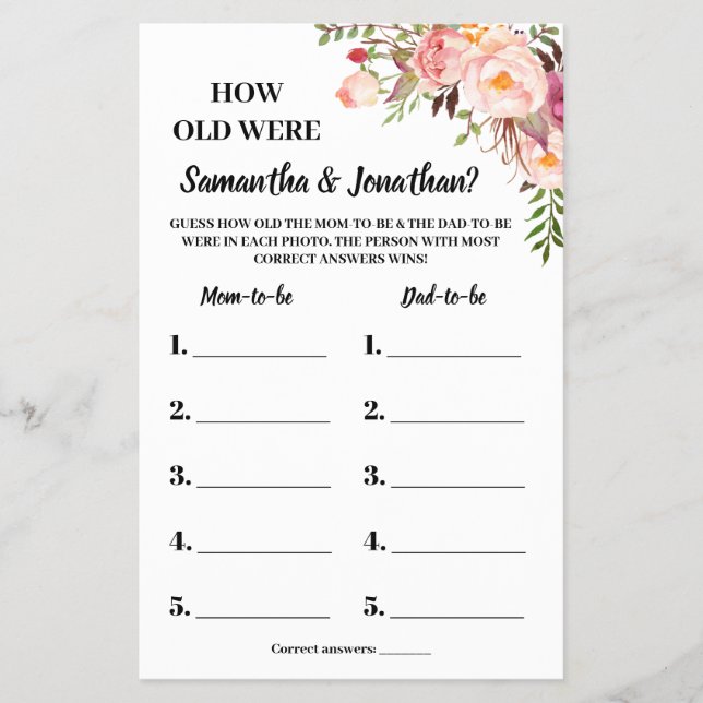 Quantos anos eles tinham um cartão de jogo rosa bi (Frente)