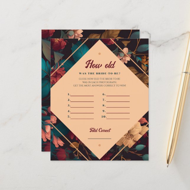 Quantos anos tinha a noiva? Folha de Papel de Jogo (Frente/Verso In Situ)