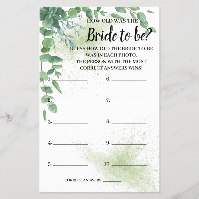 Quantos anos tinha o Cartão de Jogo de Chá Eucalyp (Frente)