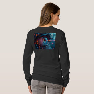 Quantum Olho feminino mande camiseta preta de mang