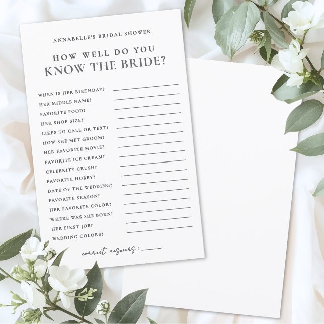 Quão Bem Você Conhece a Noiva Jogo para Chá de Noi (How Well Do You Know The Bride Bridal Shower Game )