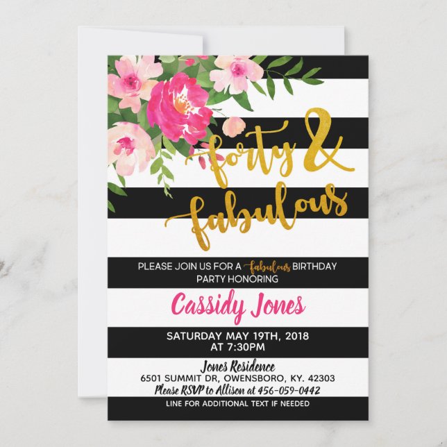 Quarenta & convite fabuloso do aniversário (Frente)