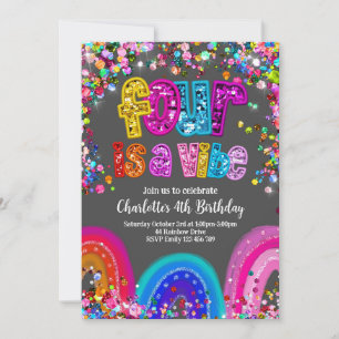 Quarto Aniversário Convite Glitter Sequin Rainbow