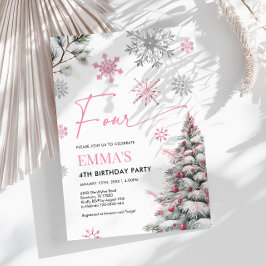 Quarto Convite de Aniversário, Cor-de-Rosa, Invern