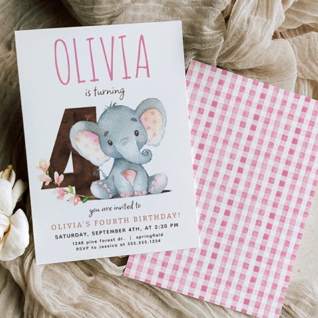 Quarto Convite de Aniversário para Elefantes Rosa (Criador carregado)