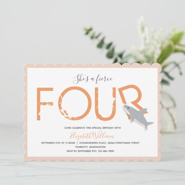 Quarto Convite para Animais de Tubarão Laranja (Em pé/Frente)