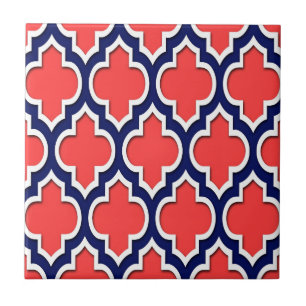Quatrefoil Branco do Marinho Vermelho do Coral #4D