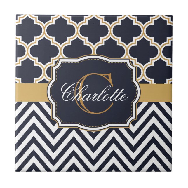 Quatrefoil Chevron Monograma (Frente)