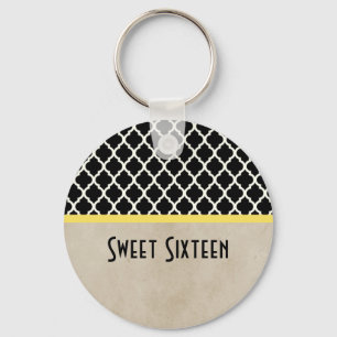Quatrefoil chic amarelo Doce 16 Chaveiro