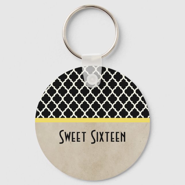 Quatrefoil chic amarelo Doce 16 Chaveiro (Frente)