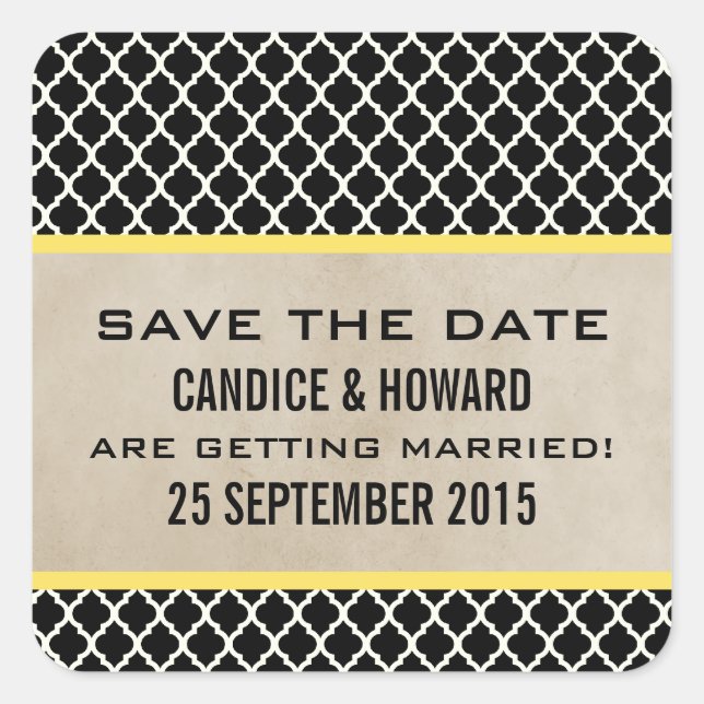 Quatrefoil Chic Amarelo Guarde os Adesivos Date (Frente)