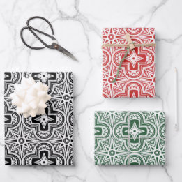 Quatrefoil de Natal em Vermelho, Verde e Negro