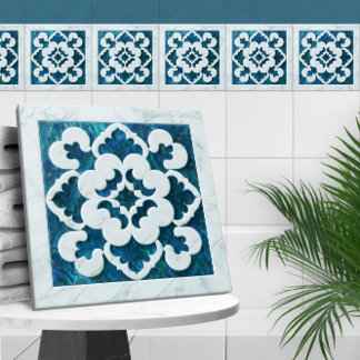 Quatrefoil marroquino Abalone Shell e White Marble