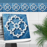 Quatrefoil marroquino, azul e mármore branco<br><div class="desc">Quatrefoil marroquino,  azul e mármore branco</div>