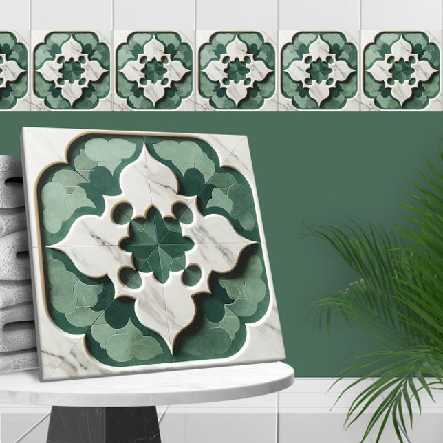 Quatrefoil marroquino, mármore verde e branco muda (Criador carregado)