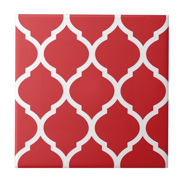 Quatrefoil Vermelho marroquino, Azulejo cerâmico p (Frente)