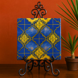 Quatrefoils de Padrão Marroquino Azul e Dourado