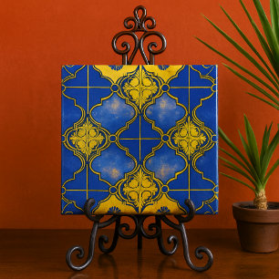 Quatrefoils de Padrão Marroquino Azul e Dourado