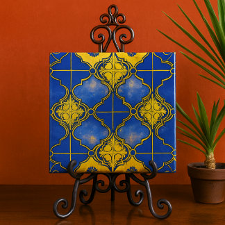 Quatrefoils de Padrão Marroquino Azul e Dourado