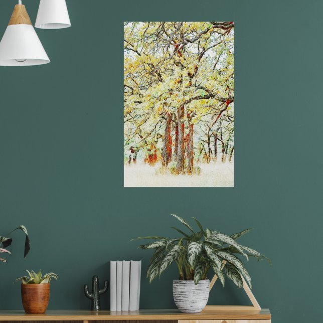 Quatro Árvores de Oak em uma Poster de Arte Flores (Sala de Estar 1)