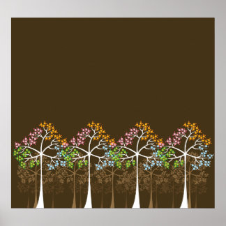 Quatro Camas Árvores em Poster castanho