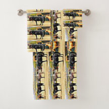 Quatro cavalos e um grupo de toalha do banheiro do