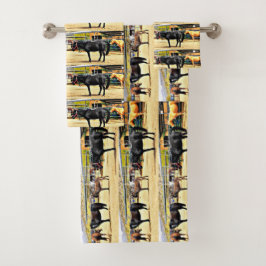 Quatro cavalos e um grupo de toalha do banheiro do