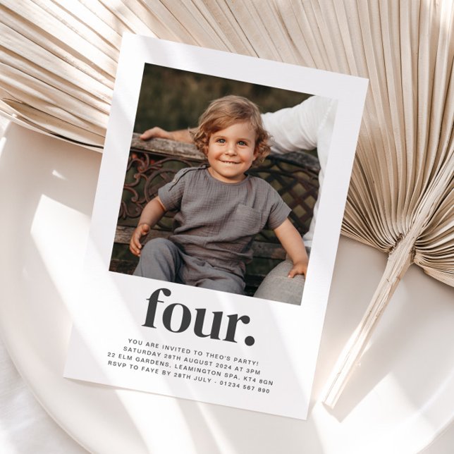 Quatro - Convite de Aniversário de Foto Quadrada (Criador carregado)