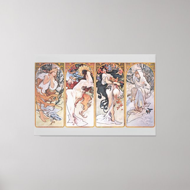 Quatro estações, Mucha Faux Canvas Print (Frente)
