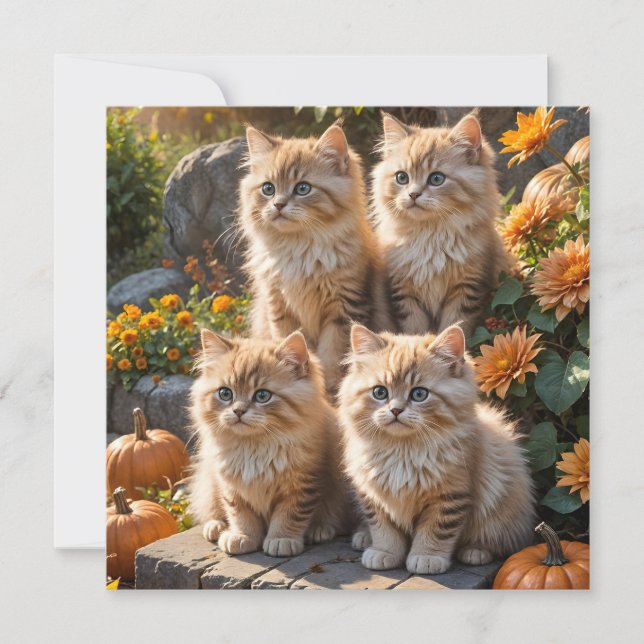 Quatro gatinhos de outono com abóboras e Mães (Frente)