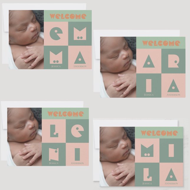 Quatro letras de nome bebê bebê anúncio de nascime (Criador carregado)