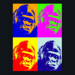 Quatro Pop de Gorila de várias cores Poster de art<br><div class="desc">Trabalhos de arte e imagens de animais selvagens - Rosto gorila irritado</div>