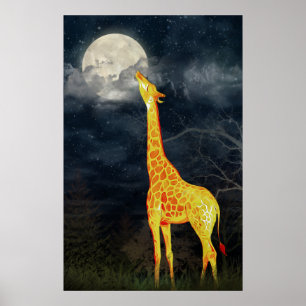 Que a lua prova como? Poster do girafa e da lua